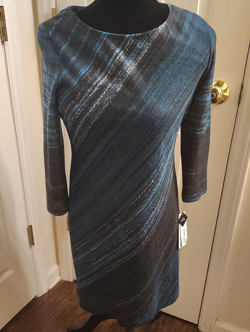 Studio I Teal and Black Long-Sleeve Sheath Dress